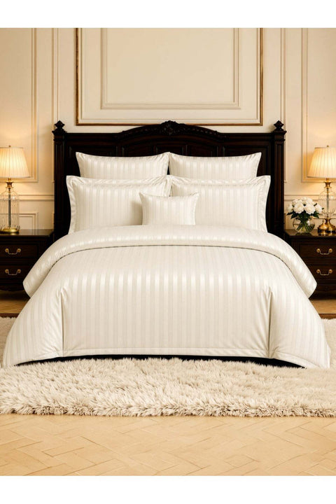 Striped Comforter Set, King Size Fits 200x200cm, 8-Piece Hotel Bedding with 350 GSM Filling