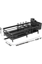 Expandable & Adjustable Dish Rack with Drainboard, 33-53.5cm Kitchen Dish Dryer with Rotatable Spout & Utensil Holder | Carbon Steel, Black