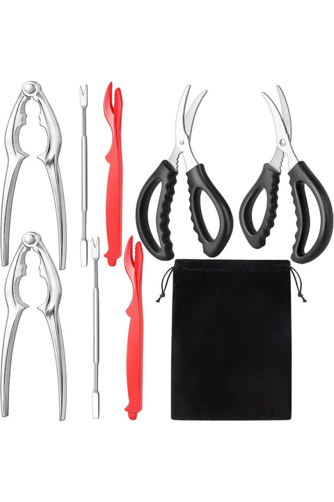 9Pcs Seafood Cracker Tool Set – Stainless Steel Crab Crackers Lobster Sheller Crab Leg Fork