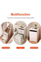 -Long Vanity Desk with Flip Top Mirror and LED Lights, 3 Drawers Small Makeup Dressing Table with Cushioned Storage Stool, Space Saving Compact Vanity Set for Bedroom（SZZ007）