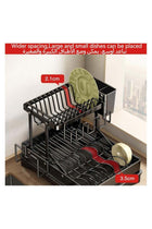 2 Tier Foldable Dish Rack, Double Storage Large Capacity, Kitchen Cutlery Drainer Rack with Water Conduit(Black)