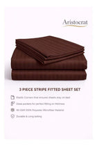 3-Piece Striped Microfiber Fitted Sheet Set King 180x200cm, Chocolate Brown