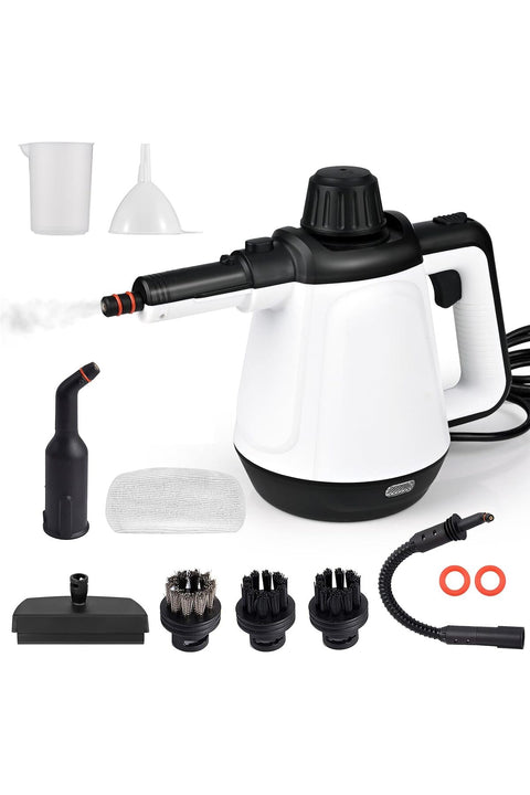 Hand Steam Cleaner 430 ml, 1200 W 3.5 Bar, with 9 Accessories for Stains, Bed Bugs, Mattresses