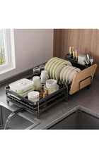 Expandable & Adjustable Dish Rack with Drainboard, 33-53.5cm Kitchen Dish Dryer with Rotatable Spout & Utensil Holder | Carbon Steel, Black
