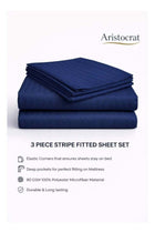 3-Piece Striped Microfiber Fitted Sheet Set Super King 200x200cm, Royal Blue