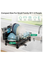 Small Dish Drying Rack in Sink - Kitchen Counter Dish Rack for RV Small Kitchen, 14.9" x 10.1" Dish Drainer with Drainboard, Utensil Holder, Dish Holder for Sink, Black
