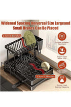 Extendable Dish Drying Rack, Stainless Steel Dish Rack with Drainboard, Detachable Kitchen Dish Drainers, 2-Tier Large-Capacity Dish Rack, Dish Racks for Kitchen Counter, Black