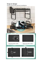 2 Tier Foldable Dish Drying Rack with Utensil Holder Cutting Board Holder Drainboard Tray, Rotatable Drainage System Scratch Resistant Frosted Baking Process Coatings, Large Black UK86279