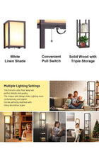 Floor Lamp with Shelves, Modern Standing Shelf Lamp for Living Room Office - Walnut Black