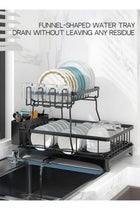2 Tiers Dish Drying Stand With Rotatable Drainage System Black