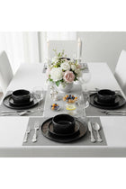 Stoneware HUA 18 Pc Dinner Set, Black | Hammered Texture Dinnerware Set for 6 People