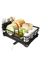 Dish Drying Rack, Extendable Dish Rack for Kitchen Counter, Stainless Steel Dish Strainer with Utensil Holder, Black