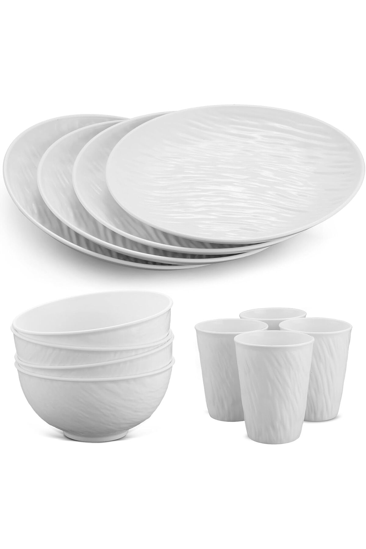 Plastic Plates and Bowls Set - 12 PCS Unbreakable Tableware Set - Reusable Plates Bowls 11 oz Cups