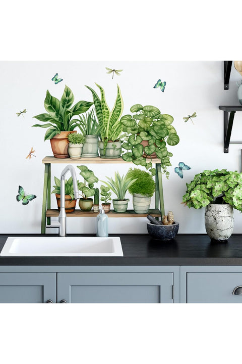 Tropical Plant Leaf Wall Stickers, Removable Peel and Stick Wall Decals for Living Room Bedroom Kitchen Office, Boho Nature Potted Plant Wall Art, DIY Tropical Leaves Decor