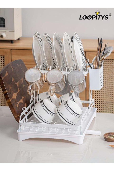 2-layer metal dishwashing rack, foldable dishwashing rack with drip tray, no installation required, multifunctional storage on kitchen countertop with drainage board