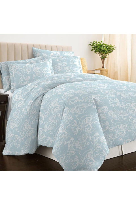 Pure 100% Cotton King Duvet Cover 260x220 cm, Blue Simply Floral, 400 Thread Count Sateen Weave