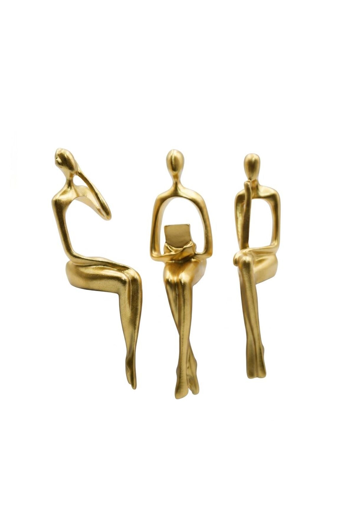 Beram Modern Abstract Sitting Women Figurines Set of 3 Gold Resin Sculptures in Left Middle and Right Poses Elegant Minimalist Female Statues for Home Décor Office Desk Bookshelf Living Room Display