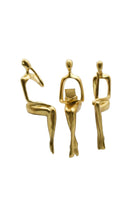 Beram Modern Abstract Sitting Women Figurines Set of 3 Gold Resin Sculptures in Left Middle and Right Poses Elegant Minimalist Female Statues for Home Décor Office Desk Bookshelf Living Room Display