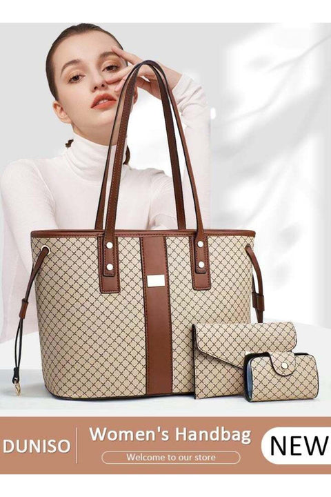 3PCS Tote Bag Set for Women Large Capacity Hand Shoulder Bag with Adjustable Drawstring Fashion Purse Clutch Bag Set for Office Travel Daily Bag