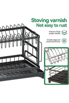 Black 2 Tier Stainless Steel Dish Drying Rack With 360 Degree Rotating Drain Board