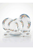 Florine 38 Piece Dinner Set includes 6 x 25cm Dinner Plates, 6 x 21cm Soup Plates, 6 x 19 cm Dessert Plates, 6 x 12 cm Soup Bowls, 1x 25cm Salad Bowl + 1 x 33 cm Oval Platter, 6 x 22cl Teacups