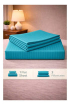 3‑Piece Striped Microfiber Flat Bed Sheet Set Super King 240x260cm – Soft Breathable Flat Sheet with 2 Pillowcases 50x70cm, Teal Microfiber Teal