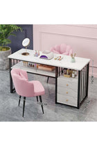 Manicure Table Nail Table for Nail Tech with 3 Drawers and 3 open shelves Beauty Technician Workstation for Home Nail Tech Makeup Beauty Salon Equipment