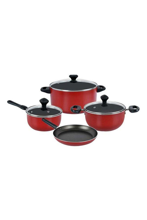 7-Piece Non-Stick Cast Aluminium Cookware Set Red/Black