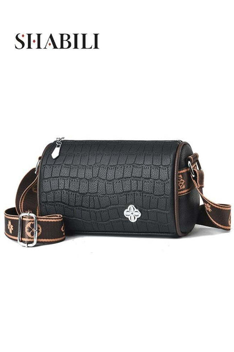 Women PU Shoulder Bag Crossbody Sling Barrel Satchel, Large-Capacity Multi-Pocket Crocodile Texture