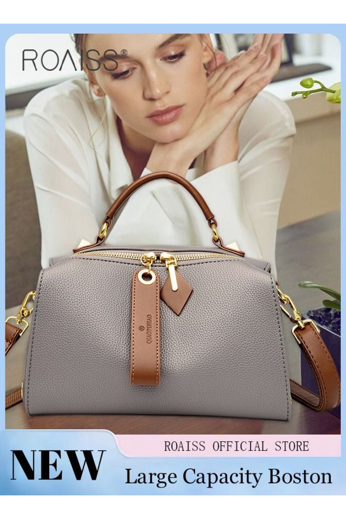 Women Stylish Handbag with Top Handle, Large Capacity Shoulder Bag with Adjustable Strap and Zipper Closure