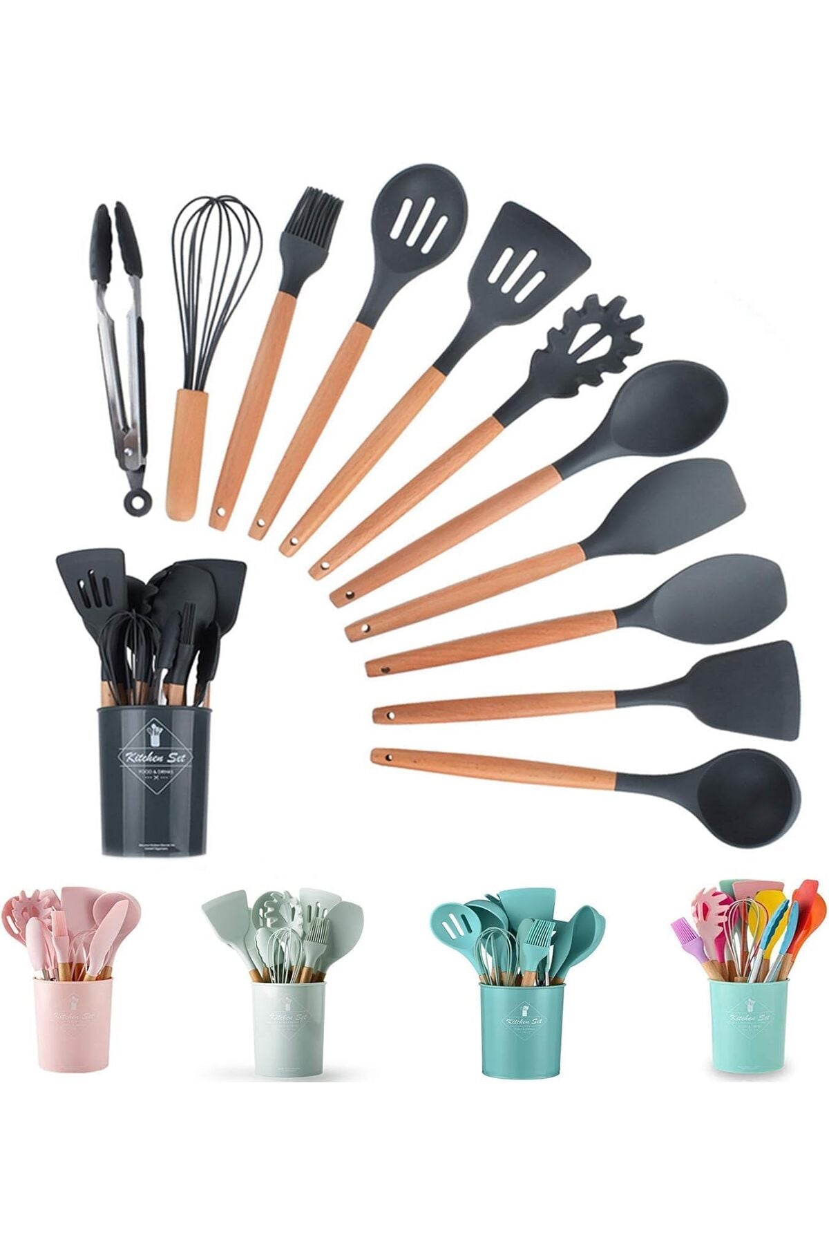 11 Pieces Silicone Cooking Utensils Set | Nonstick Cookware Set with Storage Bucket