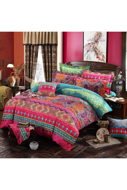 Exotic Brushed Cotton Duvet Cover Set 3Pc - Bohemian Mandala Floral Design, Double Size(200x200cm) Bedding Set