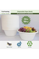 EcoHousing 32-Oz, 50-Piece Heavy-Duty Large Disposable Bowls, Bagasse Fibers, Eco-Friendly, Biodegradable