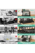 2-Tier Stainless Steel Dish Drying Rack, Kitchen Dish Drainer with Utensil, Cup & Cutting Board Holder, Rustproof Countertop Organizer, Black + Free 600ml Fairy