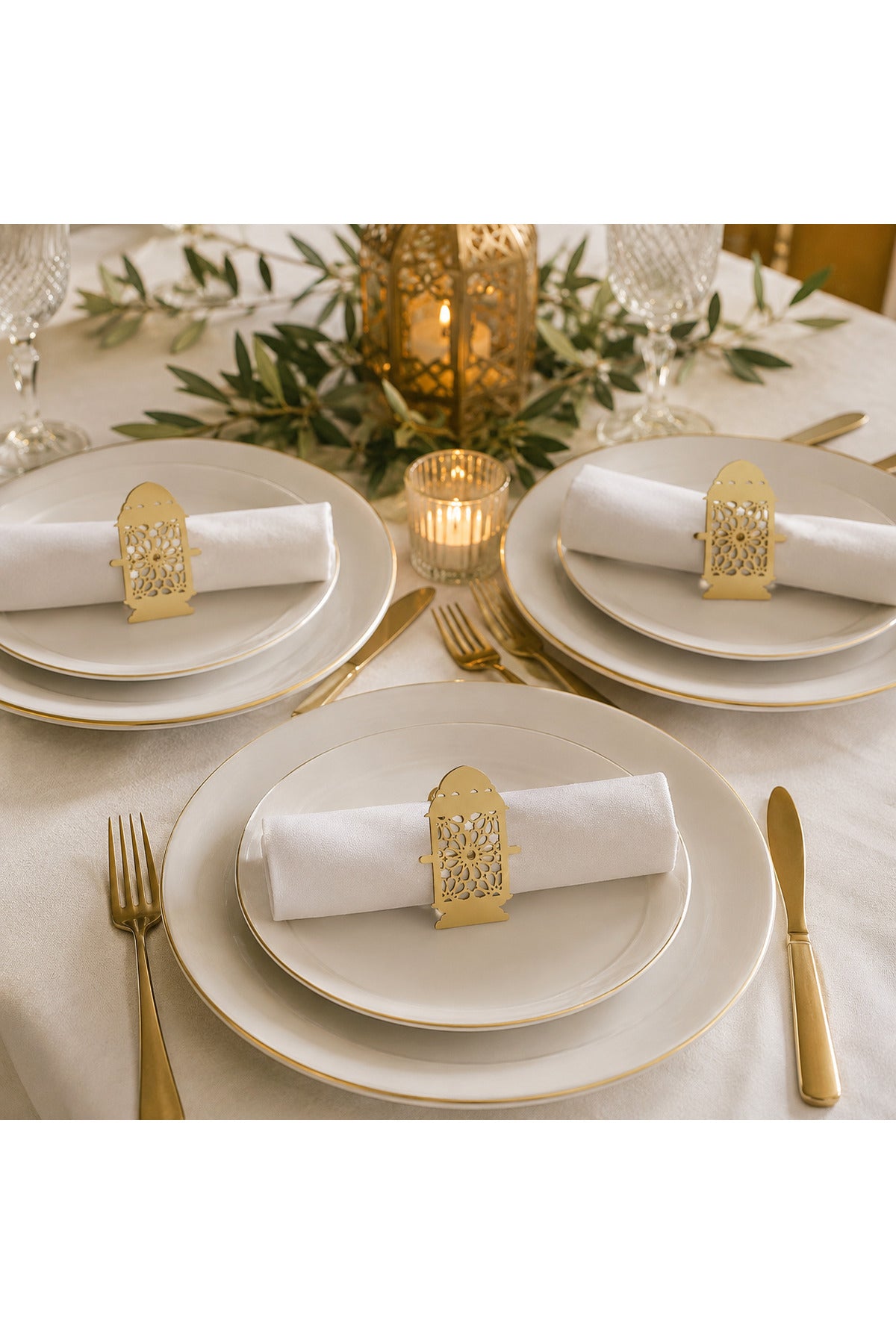 Marketplace 3 Piece Lantern Napkin Ring - Gold