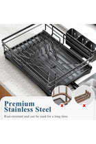 Dish Drying Rack - Stainless Steel Dish Rack for Kitchen Counter, Large-Capacity Dish Drainer with Cutlery Holder, Kitchen Organizer for Dishes, Spoons and Forks, Black