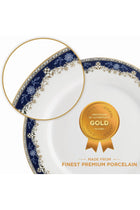 Aurora Collection 35 Pcs Dinner Set | Elegant Floral Pattern In Royal Blue With Real Gold Plated Premium Porcelain | Elegant Set for Serving & Gifting