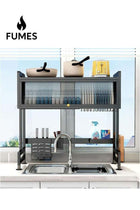 Over-Sink Kitchen Rack with Space-Saving Dish Drying and Storage Organizer with Utensil Hooks with Cover