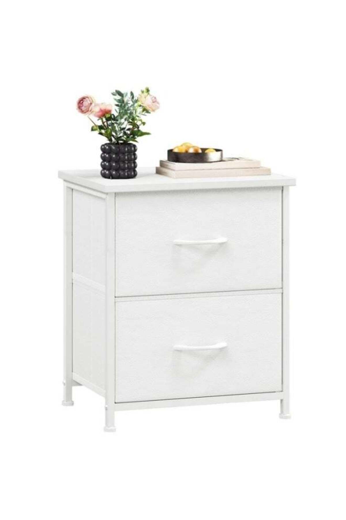 Visionnaire Modern Nightstand with 2 Drawers, Metal Frame Bedside Table, Minimalist Bedroom Storage Cabinet