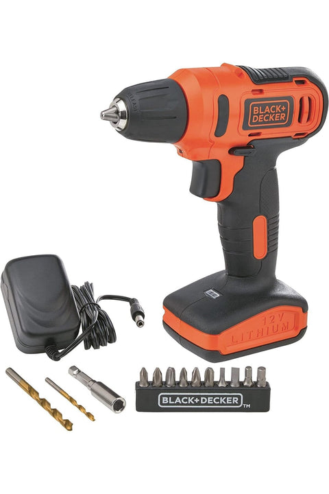 Black & Decker 12V 1.5Ah 900 RPM Cordless Drill Driver with 13 Pieces Bits, Orange/Black, LD12SP-B5