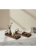 Coco Wooden Tray With Brass Handles, Set Of 2 - Brown