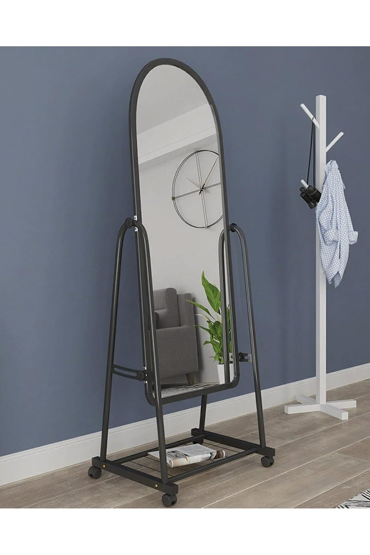 Rolling Full Length Mirror with Shelf, Standing Full Body Mirror Angle Adjustable Floor Dressing Mirror with Wheels for Home, Studio, Store, 35×160CM (Black)