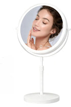 Makeup Mirror, Rechargeable Lighted Height Adjustable with 3 Colors, 45 Mins Auto Turn Off & Memory Function, Dimmable Double-Sided 1X/10X Magnification LED & Rotation Standing Vanity Mirror (White)