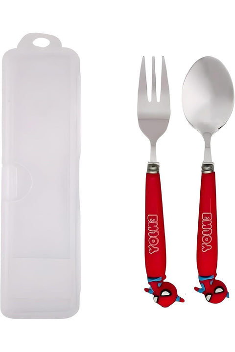 Hero Design Kids Cutlery Set with Case - 2-Piece Stainless Steel BPA Free Cutlery Set Includes Spoon, Fork and Case for Lunch Box, Picnic and Travel (Red)