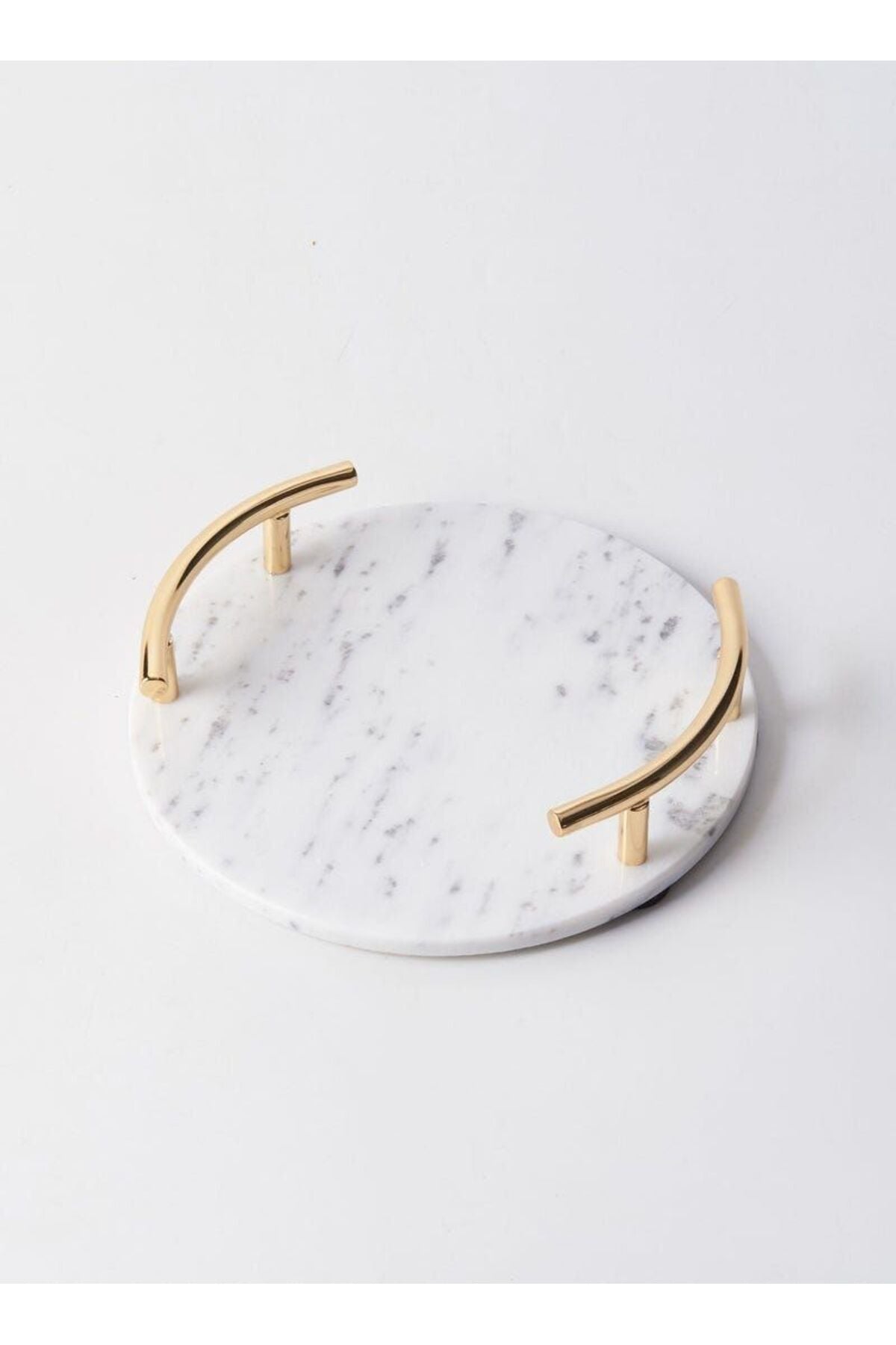 Round White Marble Tray With Gold Handle
