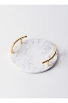 Round White Marble Tray With Gold Handle