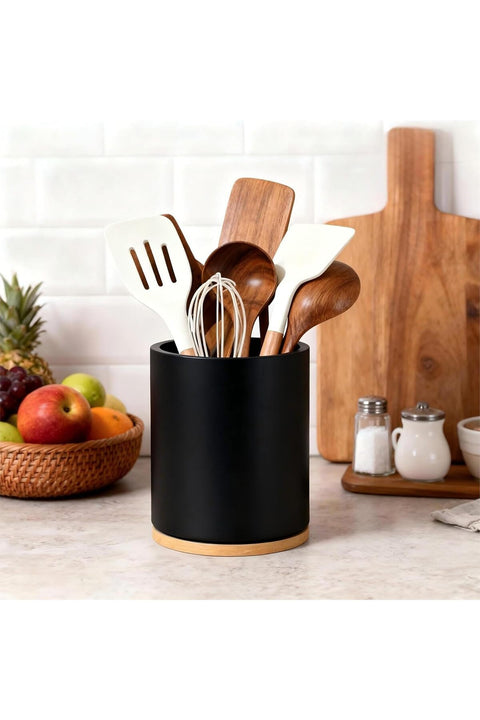 360° Rotating Wooden Utensil Holder, 7.3'' Large Utensil Holder for Kitchen Counter, Kitchen Utensil Organizer