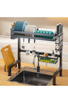 Dish Rack For Above The Sink, Large-Capacity, Double-Tier Stainless Steel Draining Rack With Storage Compartments For Cutlery And Kitchen Utensils; Kitchen Storage And Organisation