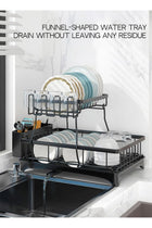 2 Tiers Dish Drying Stand With Rotatable Drainage System Black
