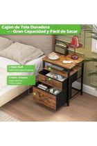 Modern open-top open-shelf bedside table with brown frame and MDF panel for waterproof and wear-resistant construction, featuring double-layer fabric drawers in bedroom furniture